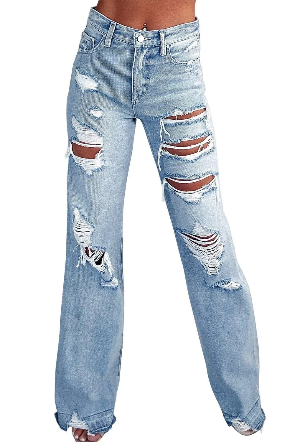 Vintage "RUE" Distressed Ripped Wide Leg Jeans