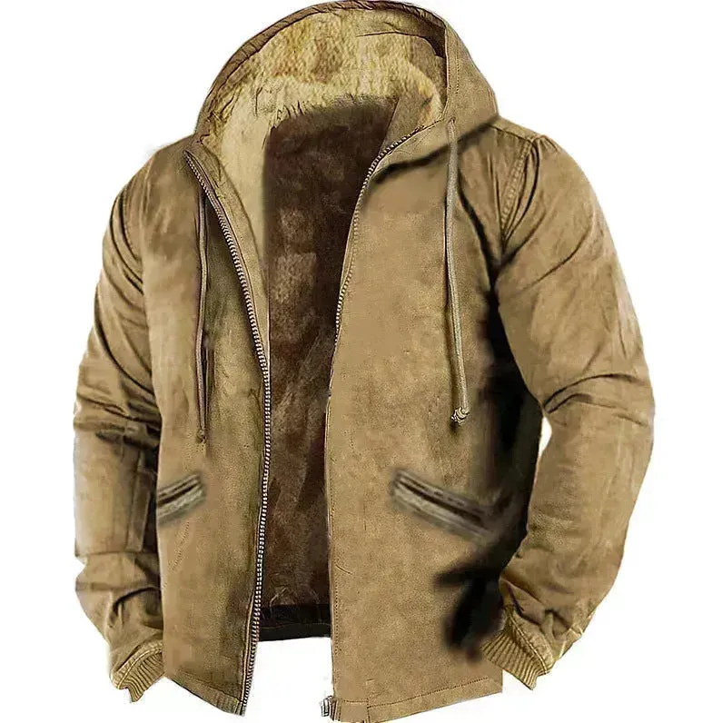 Winter Thick Fleece-lined Cotton-padded Coat Drawstring Jacket Cardigan for Men