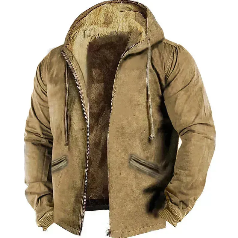 Winter Thick Fleece-lined Cotton-padded Coat Drawstring Jacket Cardigan for Men
