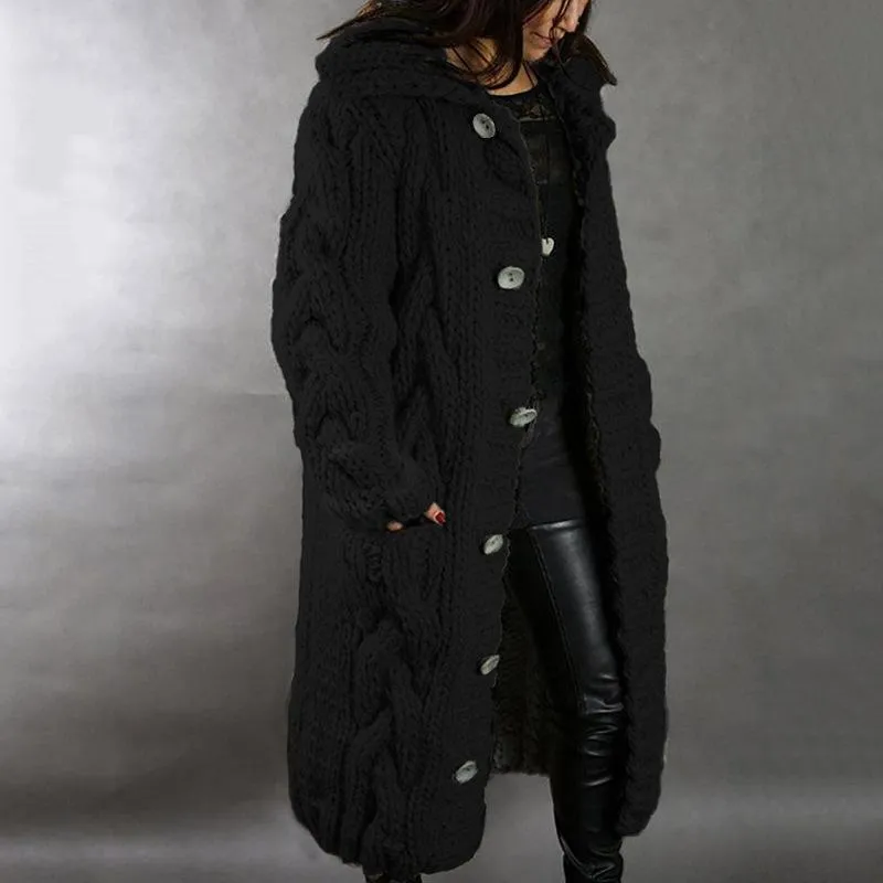 Women long knitted button up duster cardigan