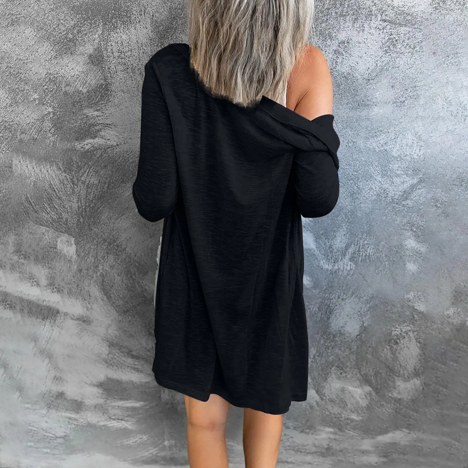 Women long sleeve solid color buttons lightweight long cardigan