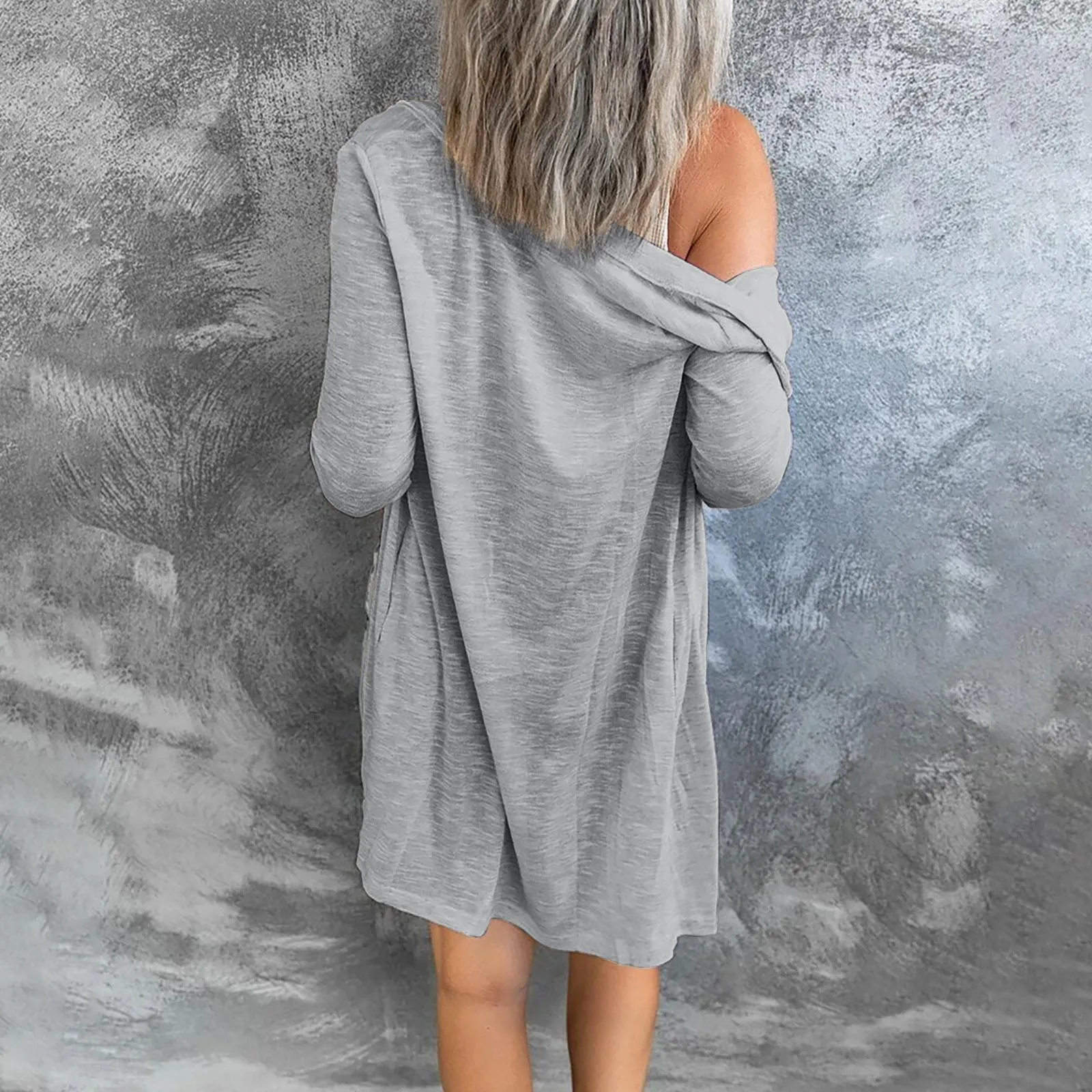 Women long sleeve solid color buttons lightweight long cardigan