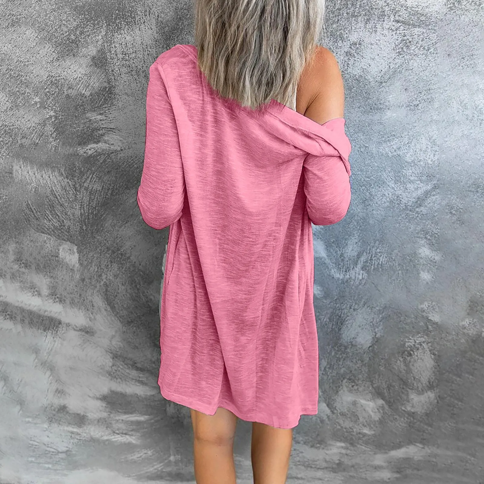 Women long sleeve solid color buttons lightweight long cardigan