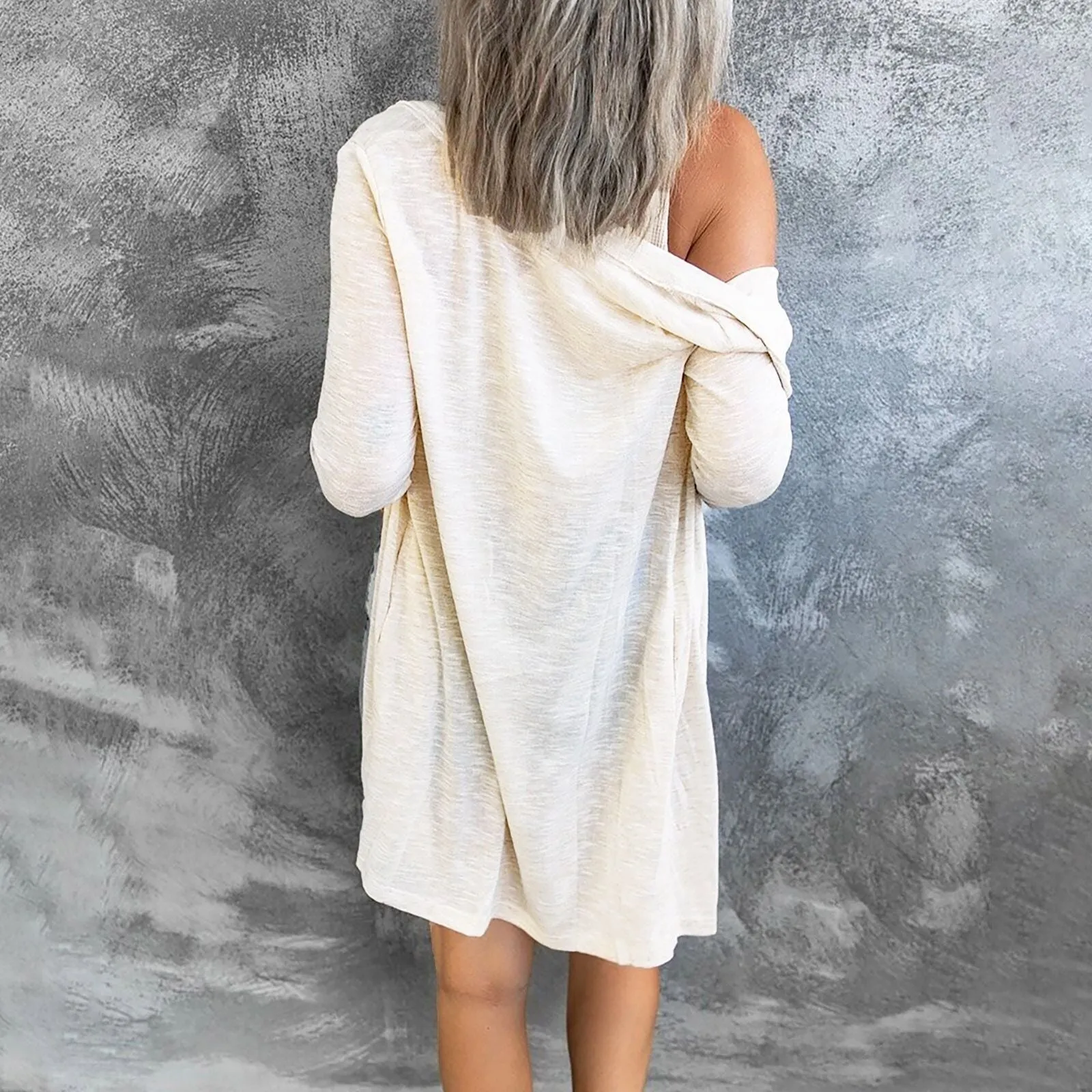 Women long sleeve solid color buttons lightweight long cardigan