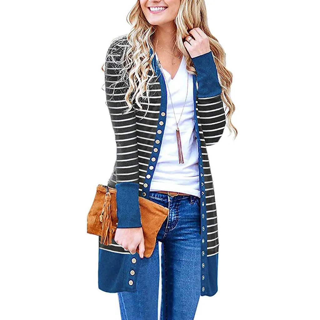 Women's long sleeve snap button knit cardigan solid color cardigan