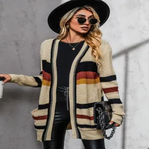 Women's Loose Striped V-neck Knit Cardigan | Ideal for Autumn/Winter