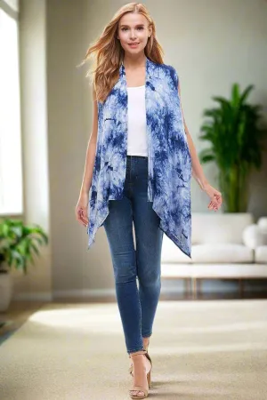 Womens Tie Dye Cardigan, Sleeveless Vest, Printed Duster